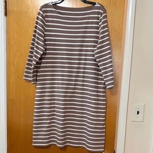 Garnet Hill Taupe and White Striped Midi Dress